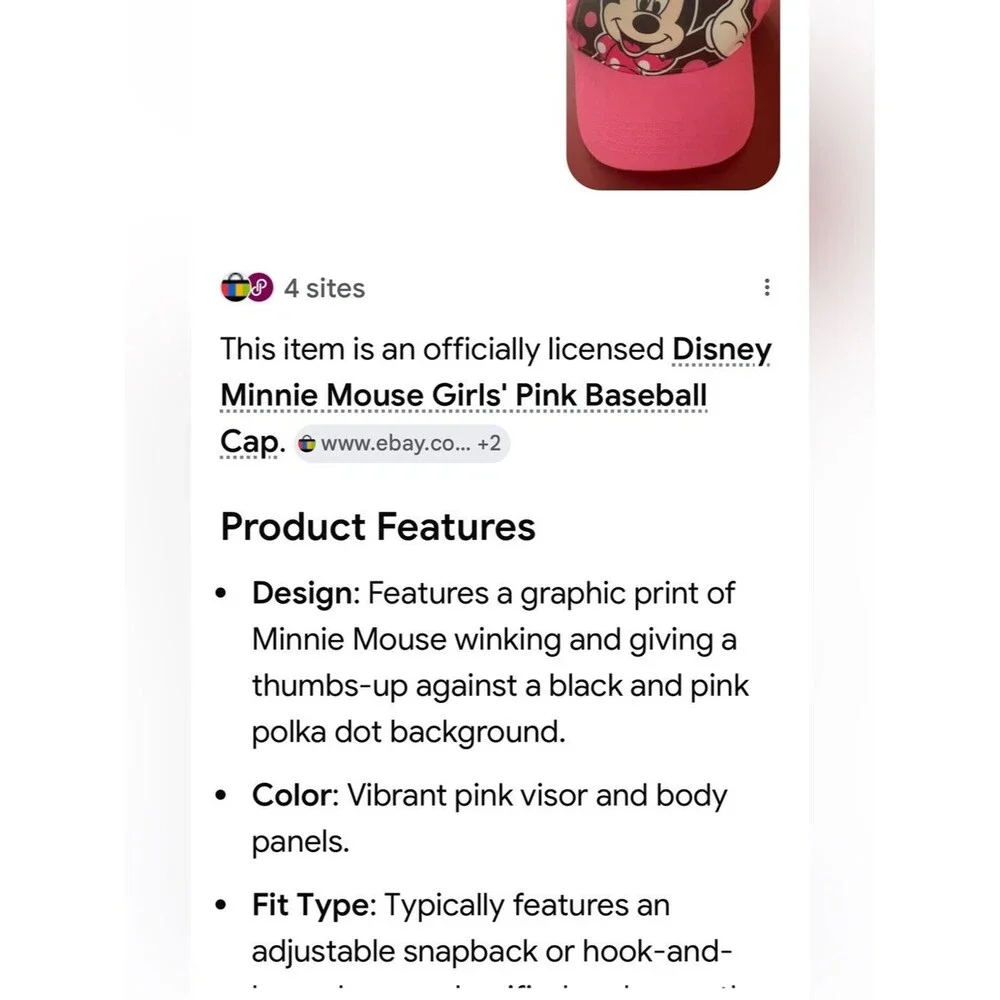 #2278*Pink Minnie Mouse Kids' Cap - Minnie Character Hat
